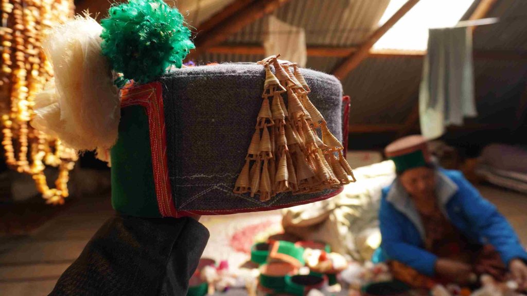 The Kinnauri Topi with different decorations. Photo: Tanisha Negi